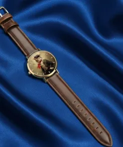 Men's Cat Dial Leather Watch - Brown