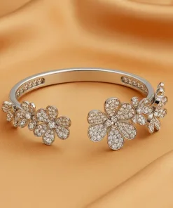 Silver Floral Open Cuff Bracelet