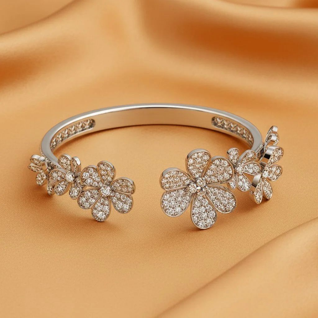 Silver Floral Open Cuff Bracelet